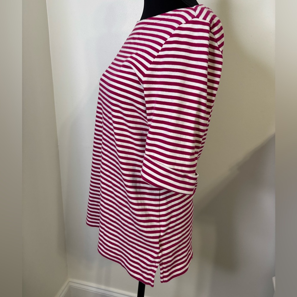 Lauren Ralph Lauren Mulberry Pink and White Striped Top Size Large 1/2 Sleeve - Picture 2 of 9